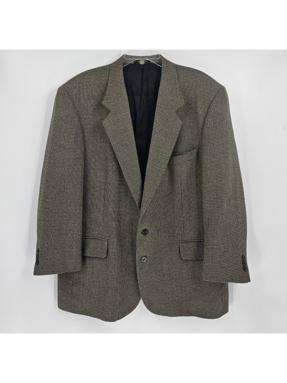 Vintage Winston Hill Barclay's 46R 100% Wool Tweed Blazer Sport Coat Brown Black